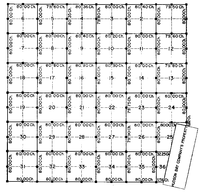 Sketch of Method 144 in a Sectional Township with Sections and Quarter Sections in accordance with Section 42, clause a.