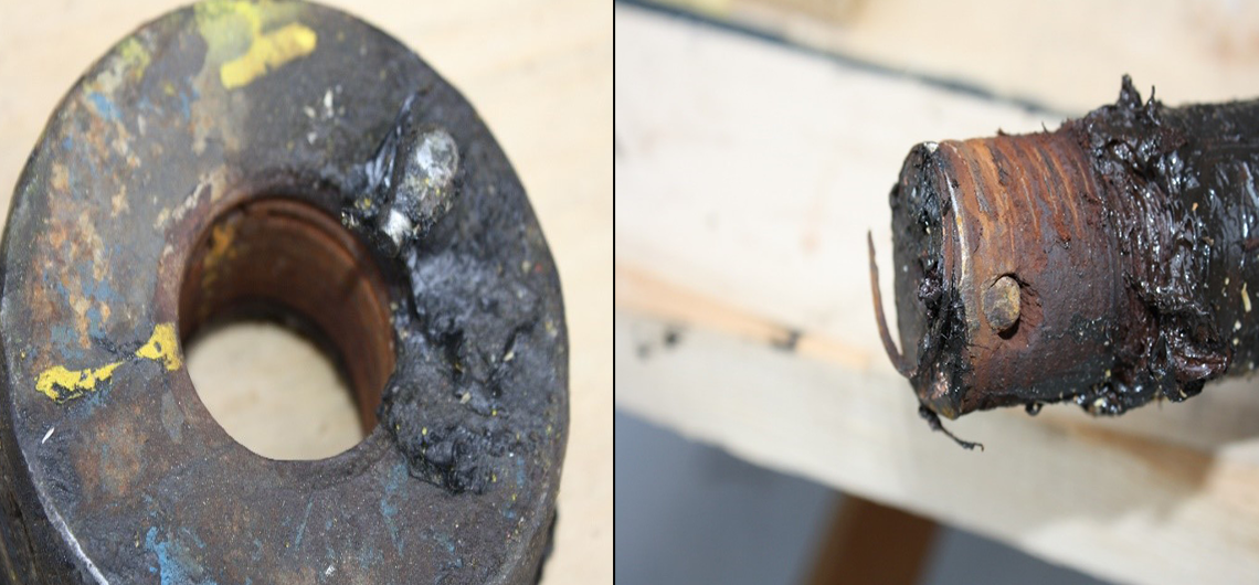 Corroded hook and fastening nut threads