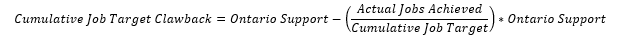 screenshot of the cumulative job target clawback equation