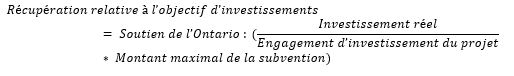 capture d’écran de l’équation de récupération relative à l’objectif d’investissement