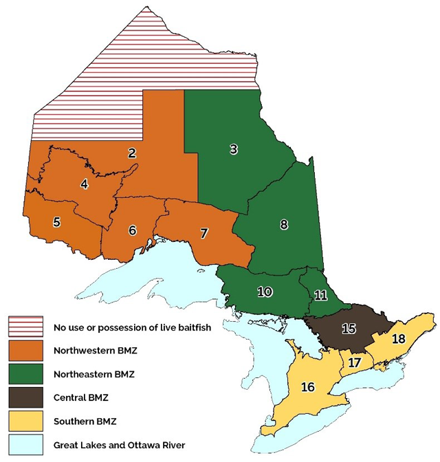 Bait management zones (BMZ) depicting boundaries of bait movement.