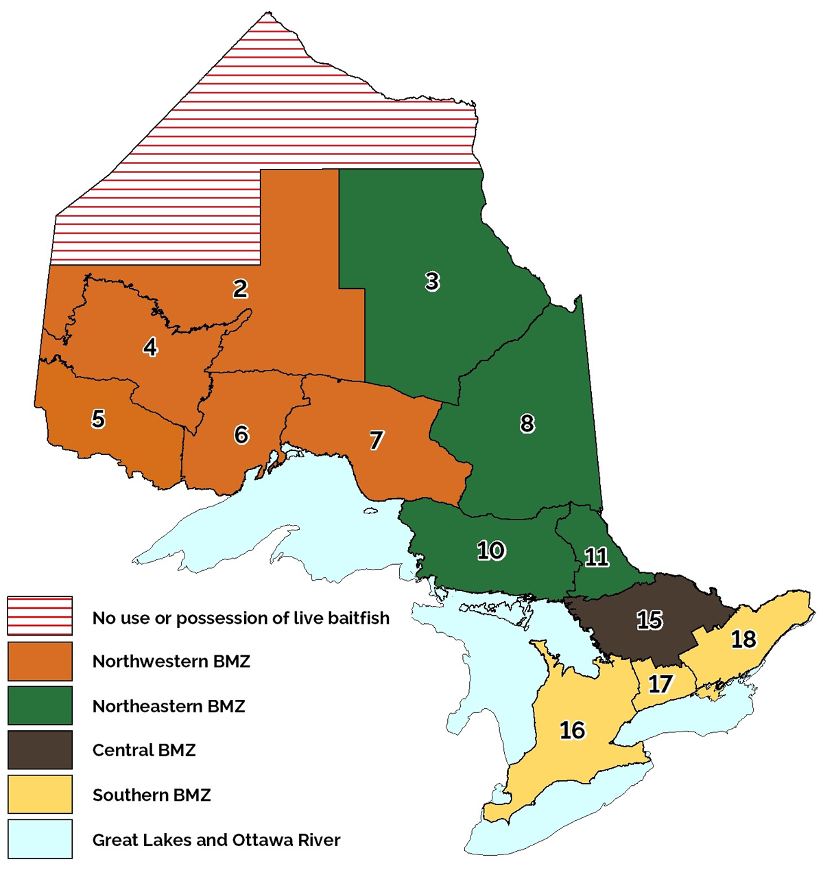 Bait management zones (BMZ) depicting boundaries of bait movement.