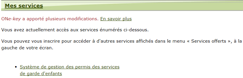 La page Mes services