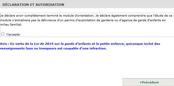 La page Déclaration et autorisation