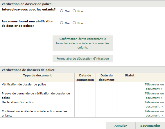 La page Vérifications de dossiers de police