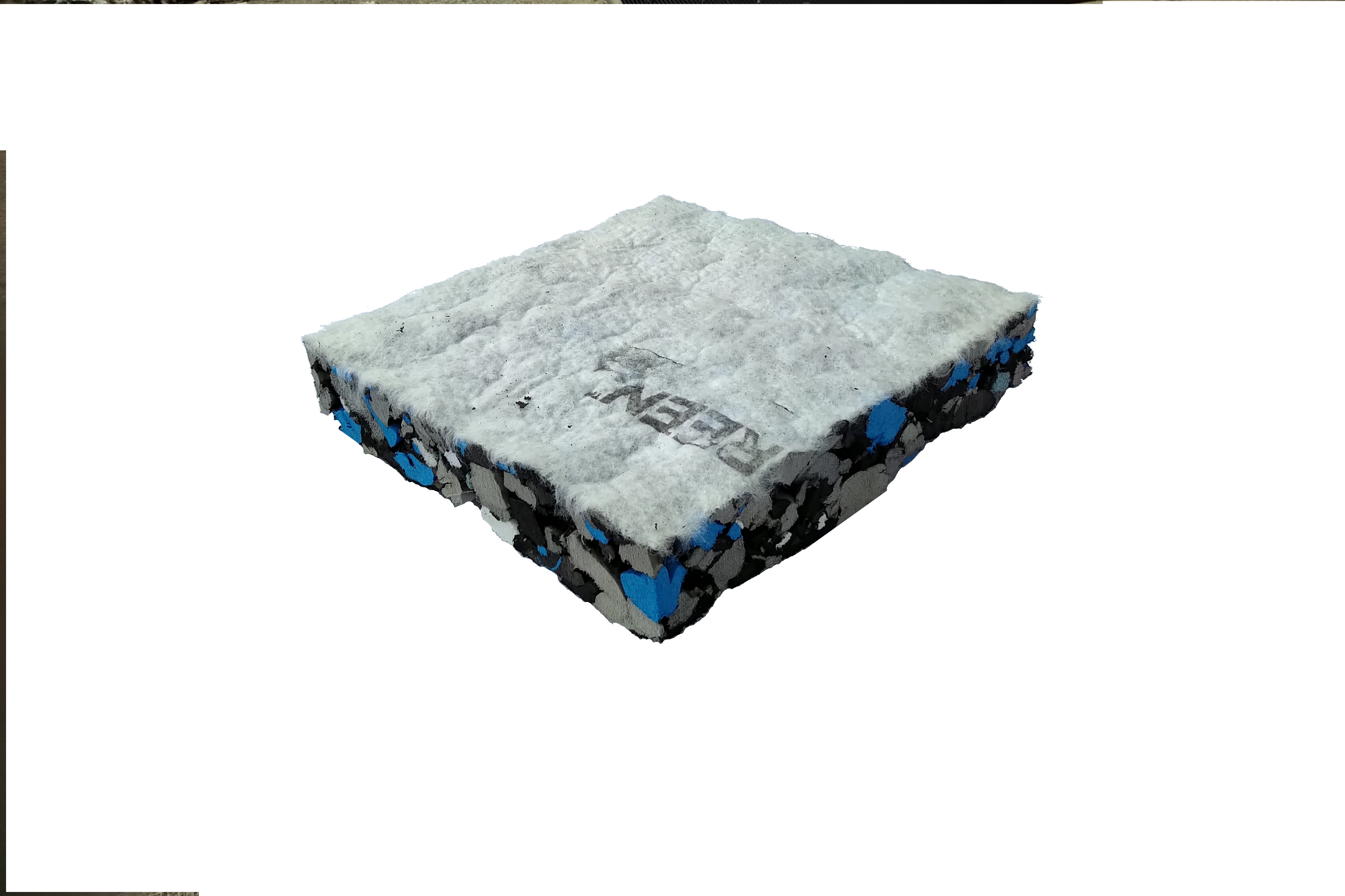Cross-section view of a geotextile attached to a recycled plastic foam