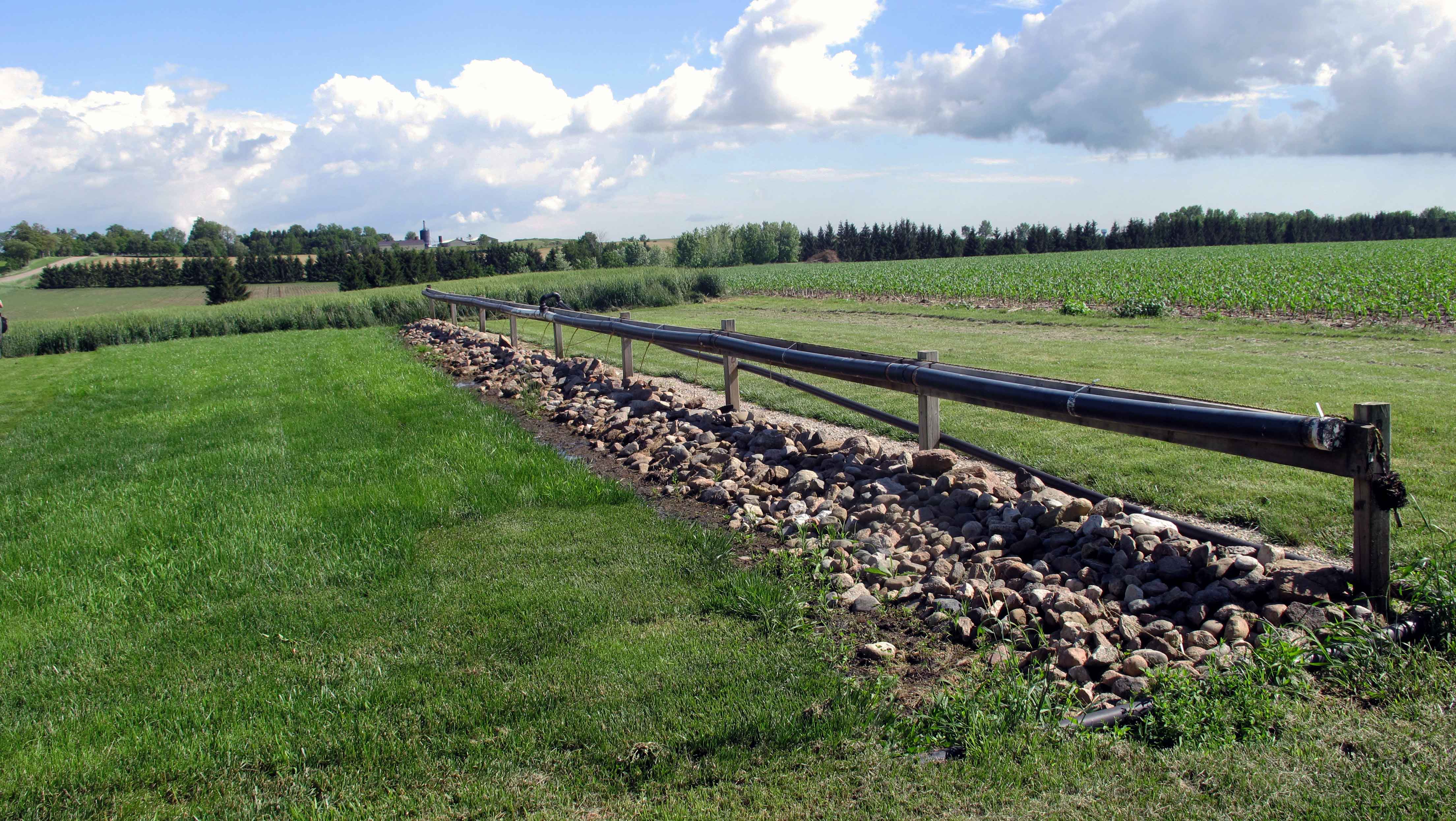 Runoff may be transferred to a vegetated filter strip for treatment