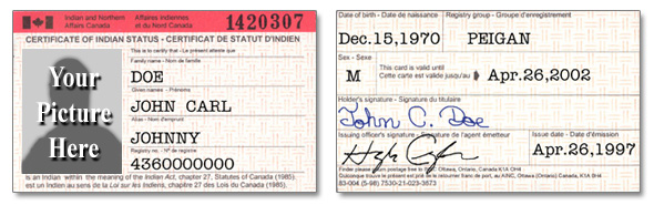 Paper/laminated version of the Certificate of Indian Status identity card