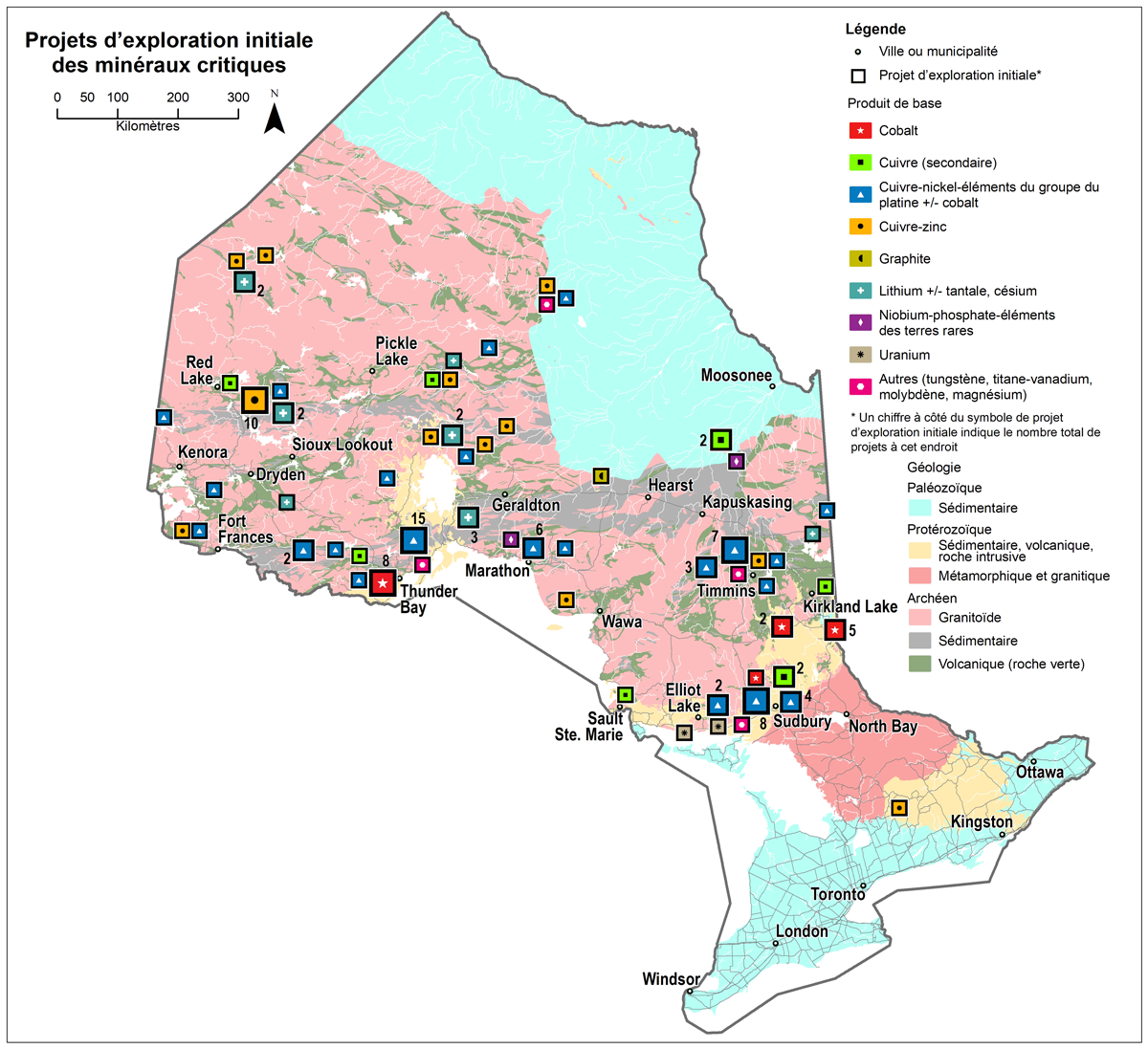 La figure 1 montre les projets d’exploration initiale en cours en Ontario en date de mars 2022.