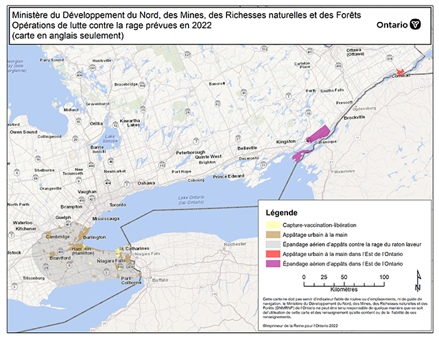 Carte de ministère du Développement du Nord, des Mines, des Richesses naturelles et des Forêts Operations de lutte contre la rage prévu 2020 (carte en anglais seulement).
