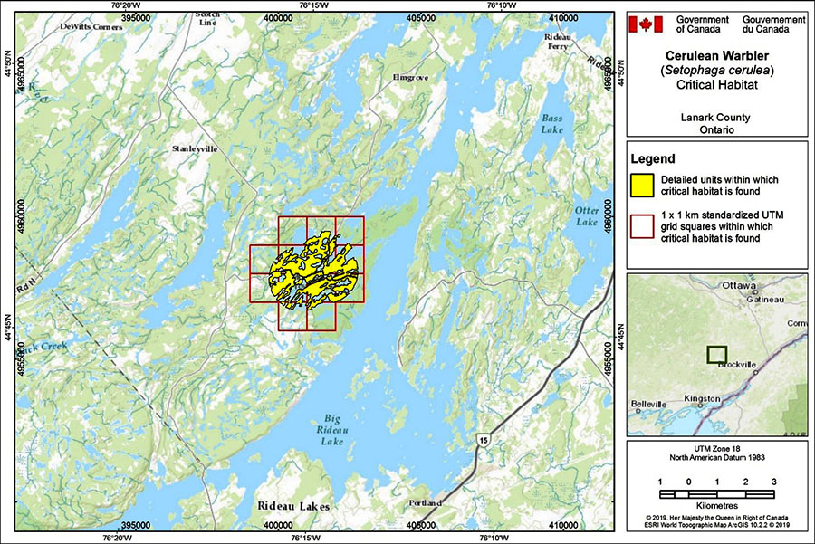 Figure A-4. Critical habitat for the Cerulean Warbler in Lanark County, Ontario