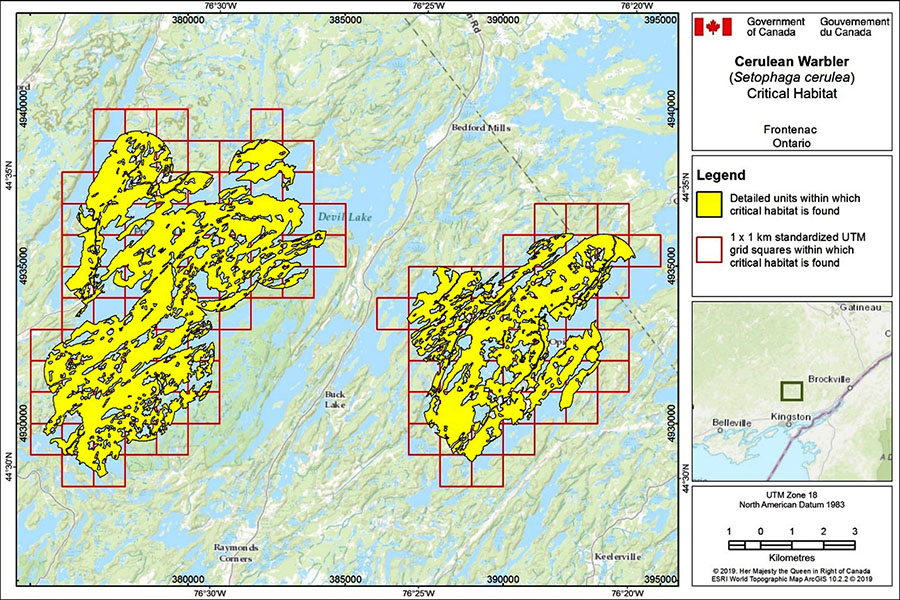 Figure A-5. Critical habitat for the Cerulean Warbler in Frontenac, Ontario