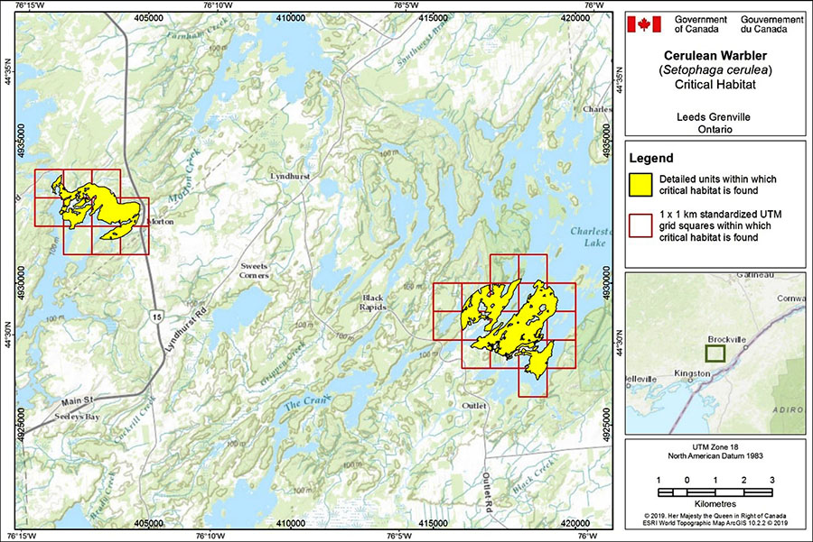 Figure A-6. Critical habitat for the Cerulean Warbler in Leeds Grenville, Ontario