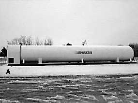 Liquid carbon dioxide tanks.