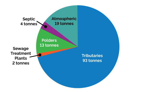 A pie chart displaying the phosphorus loads to Lake Simcoe