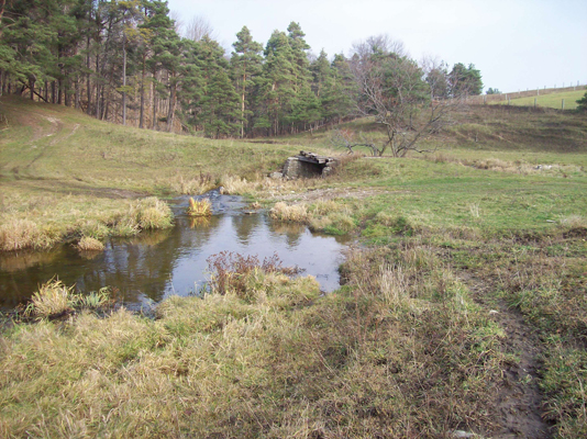 Photo d’un bassin de contrôle des eaux et des sédiments qui recueille et draine les eaux d’inondation.