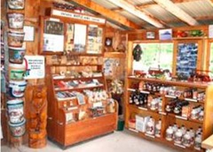 A maple syrup display in a sugar shack that specializes in direct-to-customer sales.