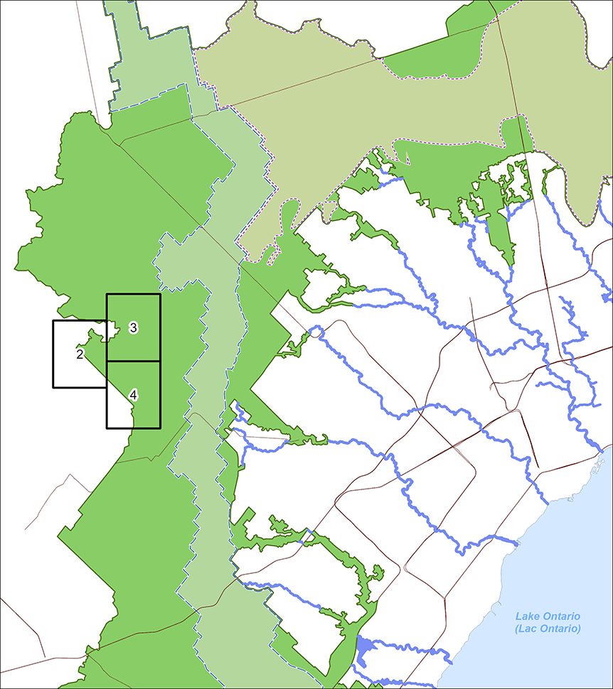 A key map detailing additions to the Protected Countryside separated into three smaller areas