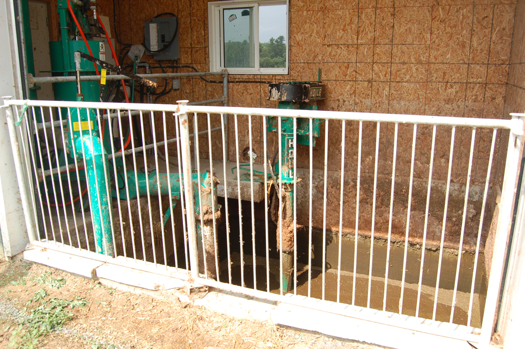 A liquid nutrient transfer system where liquid manure from the livestock is transferred to the anaerobic digester.
