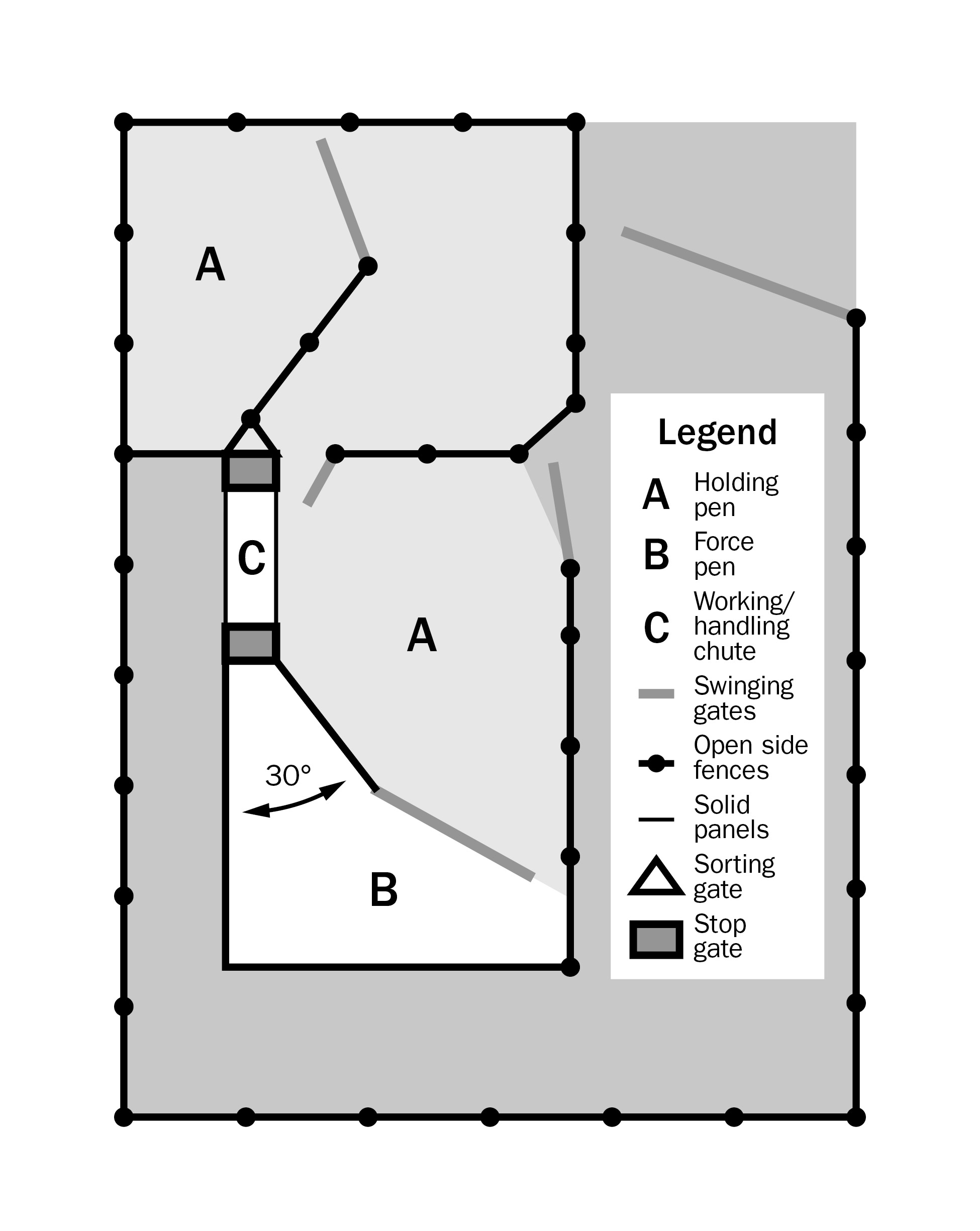 Diagram of a basic sheep handling facility for sheep flocks.