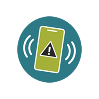 Icon of a mobile phone with a warning sign.