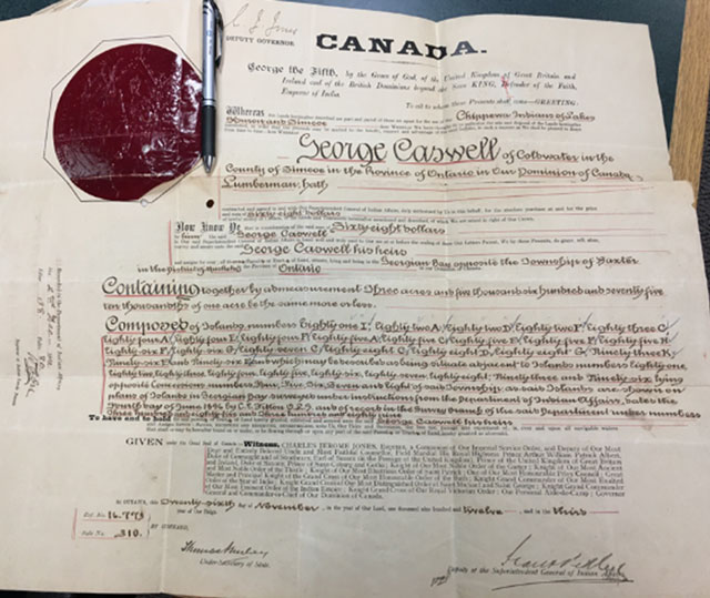 Un document de brevet fédéral est délivré pour des îles situées dans la baie Georgienne.