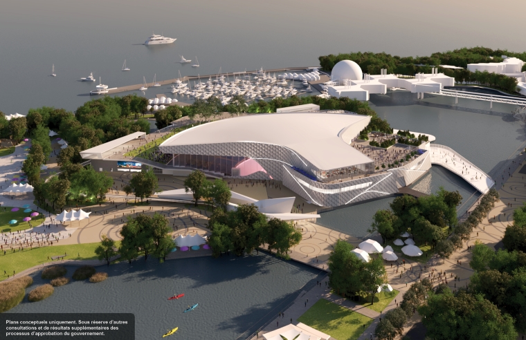 Illustration conceptuelle d’une vue aérienne du centre de spectacles Live Nation