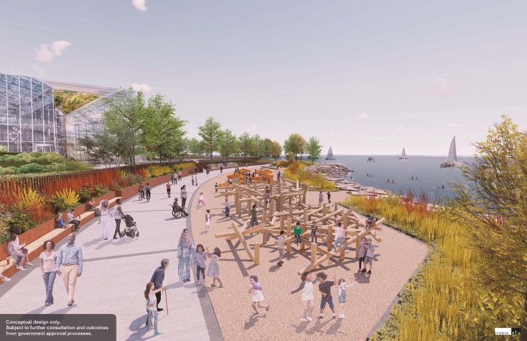 Conceptual illustration of a beach and trail 