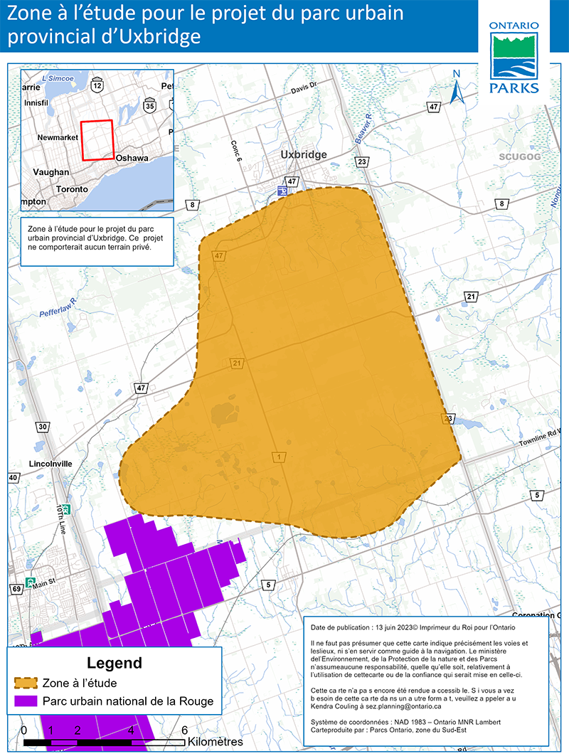 Zone à l’étude pour le projet du parc urbain provincial d’Uxbridge