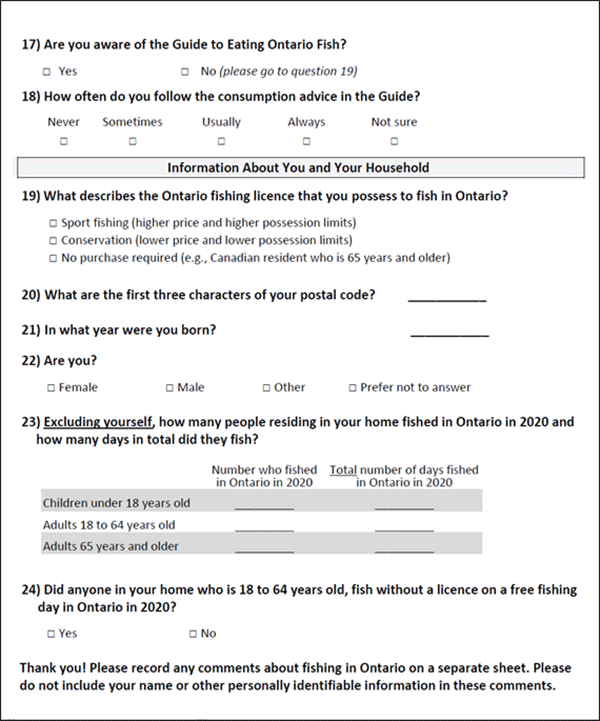 Image of page of recreational fishing survey from 2020.
