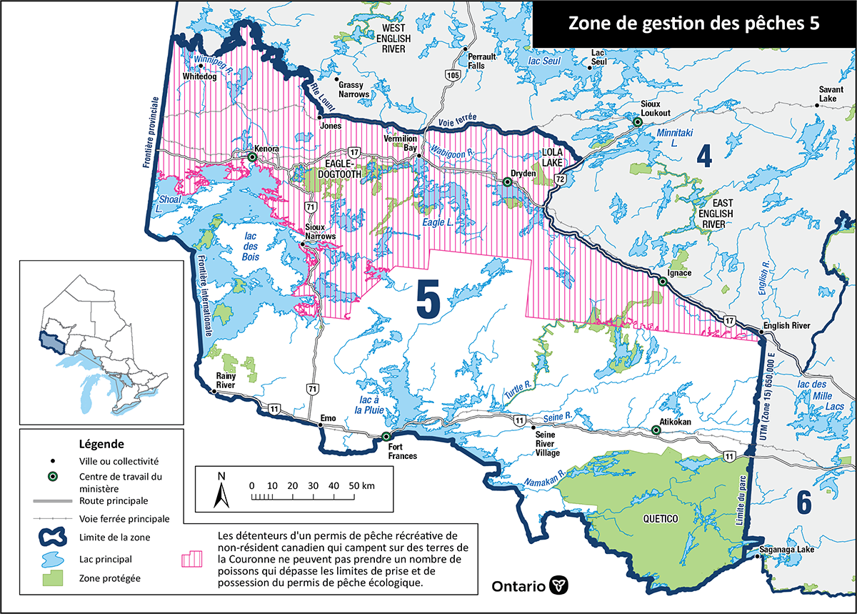 La zone 5 est située dans le Nord-Ouest de l’Ontario et comprend les villes de Fort Frances, Kenora, Dryden, Atikokan et Ignace.
