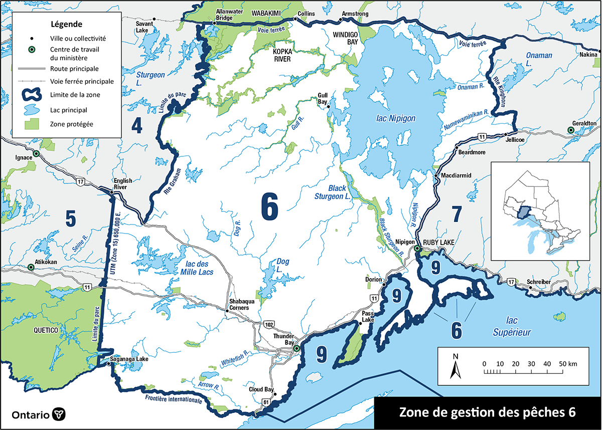 La zone 6 est située dans le Nord-Ouest de l’Ontario et comprend les villes de Thunder Bay, Nipigon, Red Rock, Upsala et Dorion.