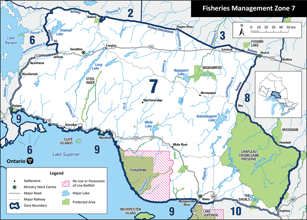 Zone 7 straddles northeastern and northwestern Ontario and includes the cities of Nipigon, Geraldton, Marathon and Wawa.