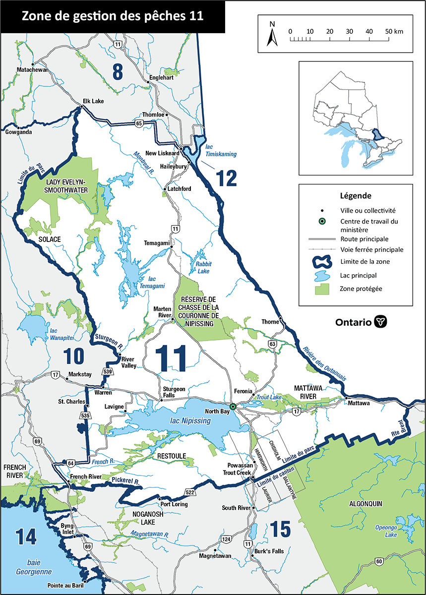 La zone 11 est située dans le Nord-Est de l’Ontario et comprend les villes de North Bay, Temagami, Sturgeon Falls et New Liskeard.