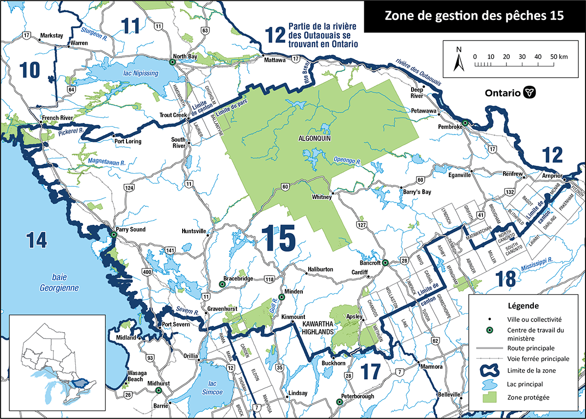 La zone 15 est située principalement dans le Sud de l’Ontario et comprend les villes de Pembroke, Parry Sound, Huntsville et Bancroft.