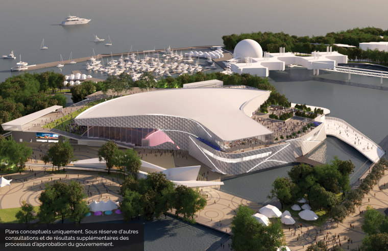 Illustration conceptuelle d’une vue aérienne du centre de spectacles Live Nation