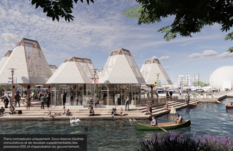 Illustration conceptuelle de la marina avec marchands et restaurants