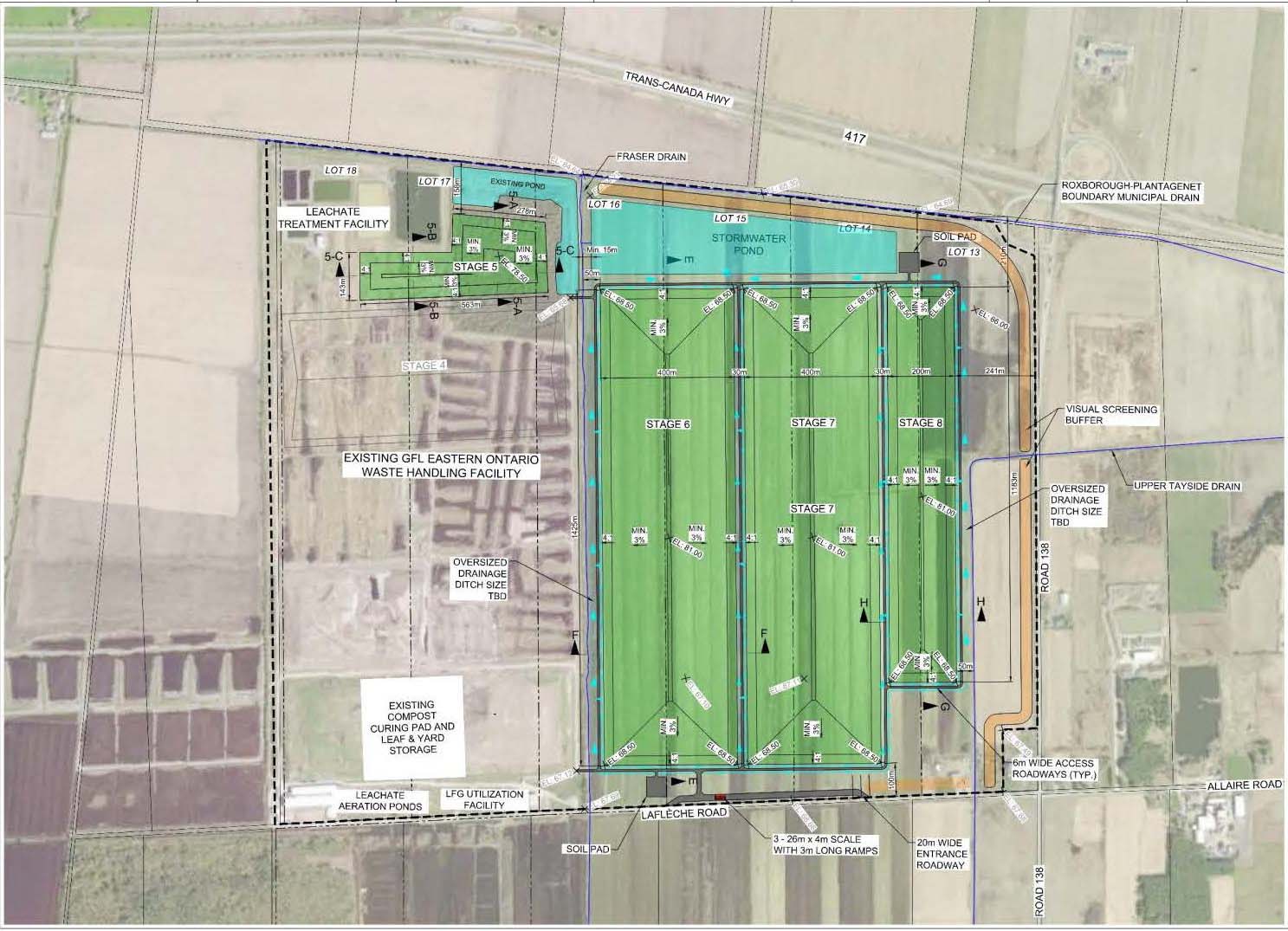 Figure 3. This figure shows the preferred landfill expansion alternative. The dotted lines indicate the GFL site limits