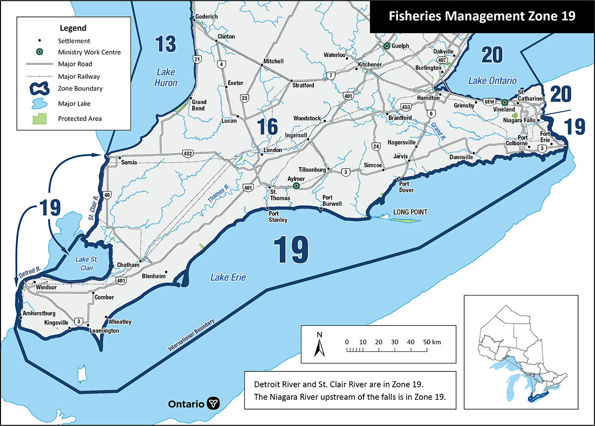 Zone 19 consists of Lake Erie including Lake St. Clair and the St. Clair, Detroit and Upper Niagara Rivers.