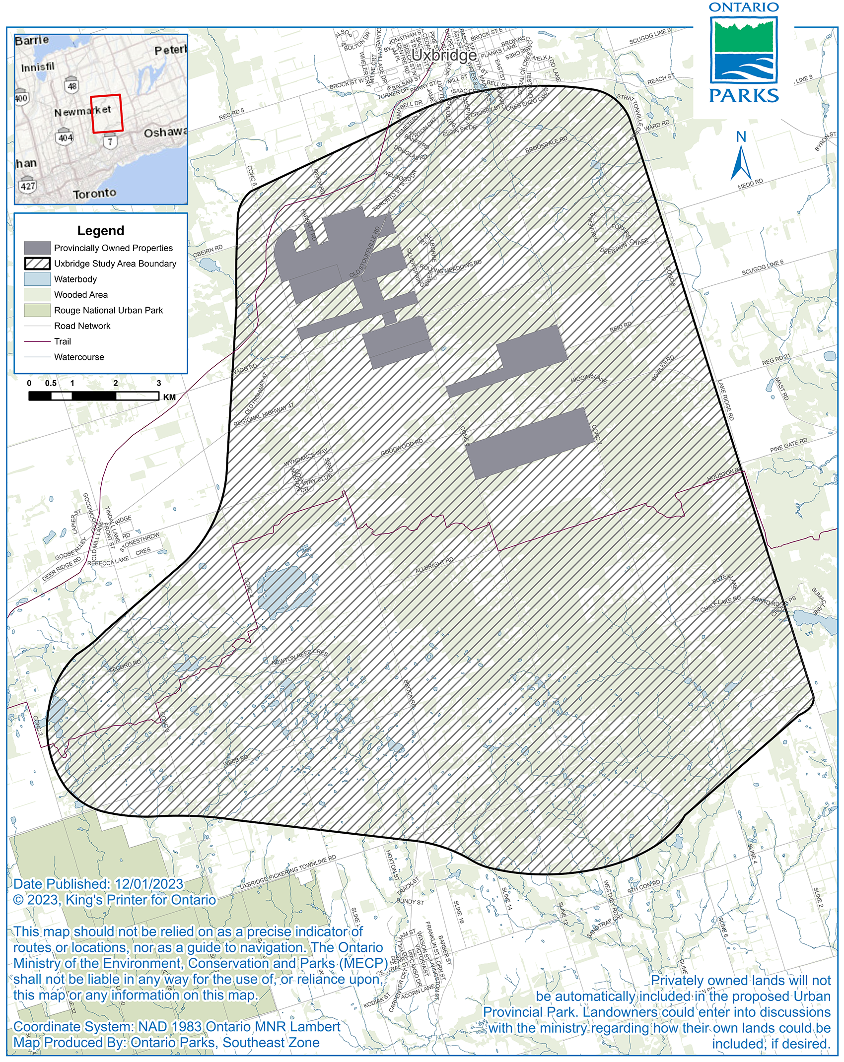 Map showing Uxbridge study area