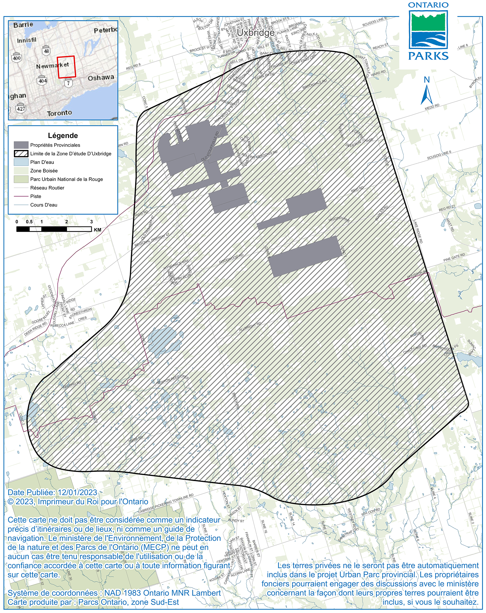 Carte de la zone d'étude d'Uxbridge