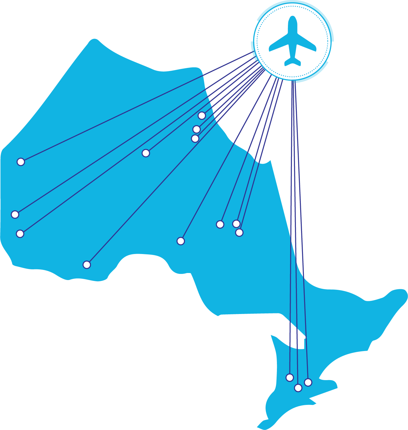 Icône de la carte de l’Ontario avec un symbole graphique d’un avion