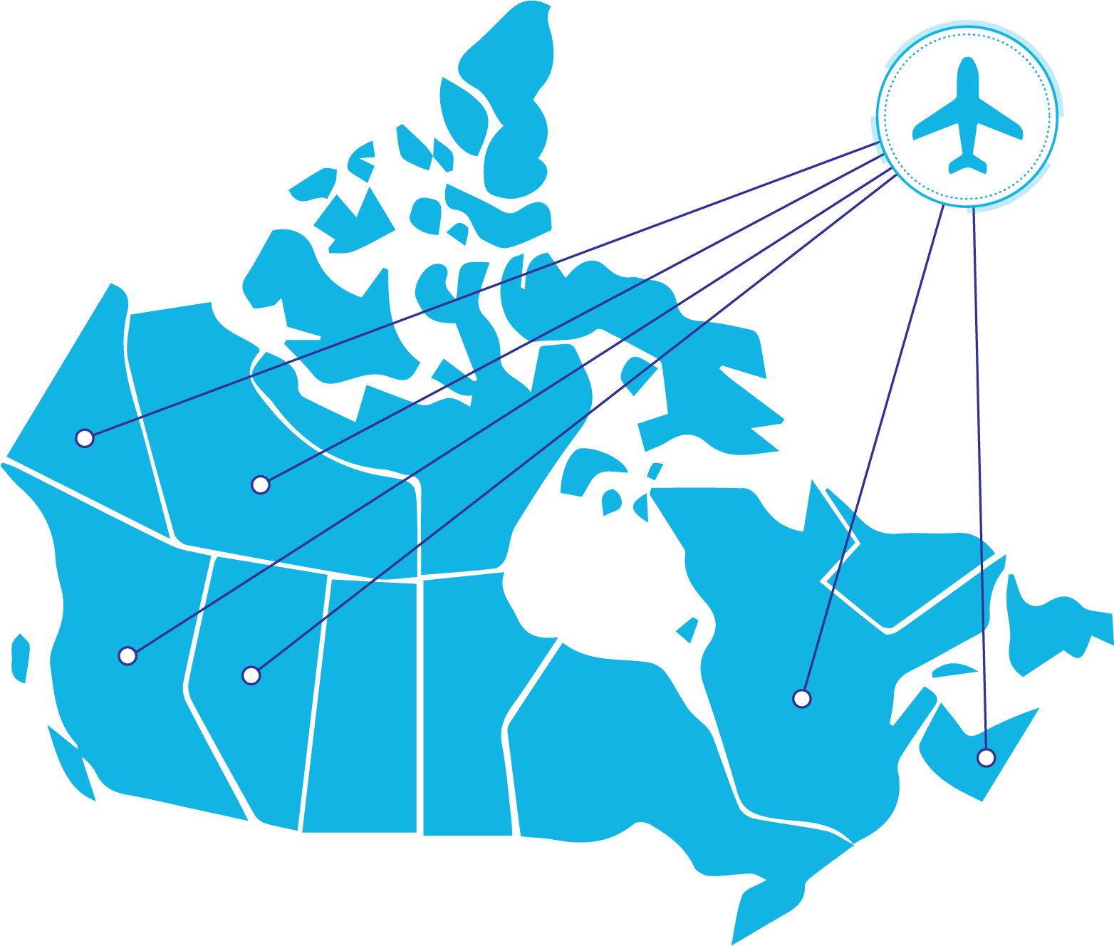 Icône de la carte du Canada avec un symbole graphique d’un avion