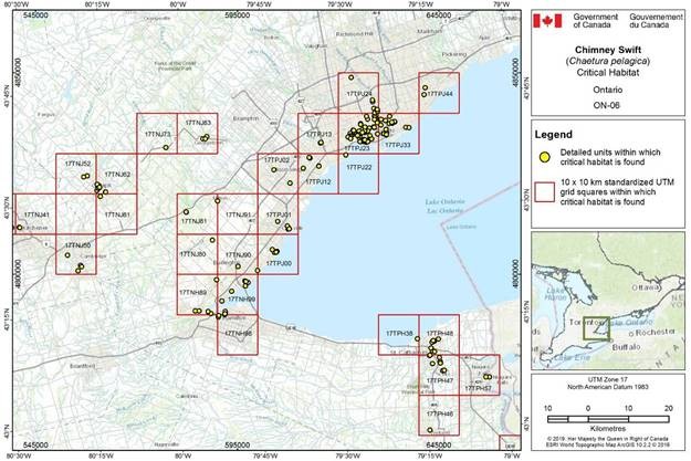 Figure D-2.6: Critical habitat for the Chimney Swift in Ontario