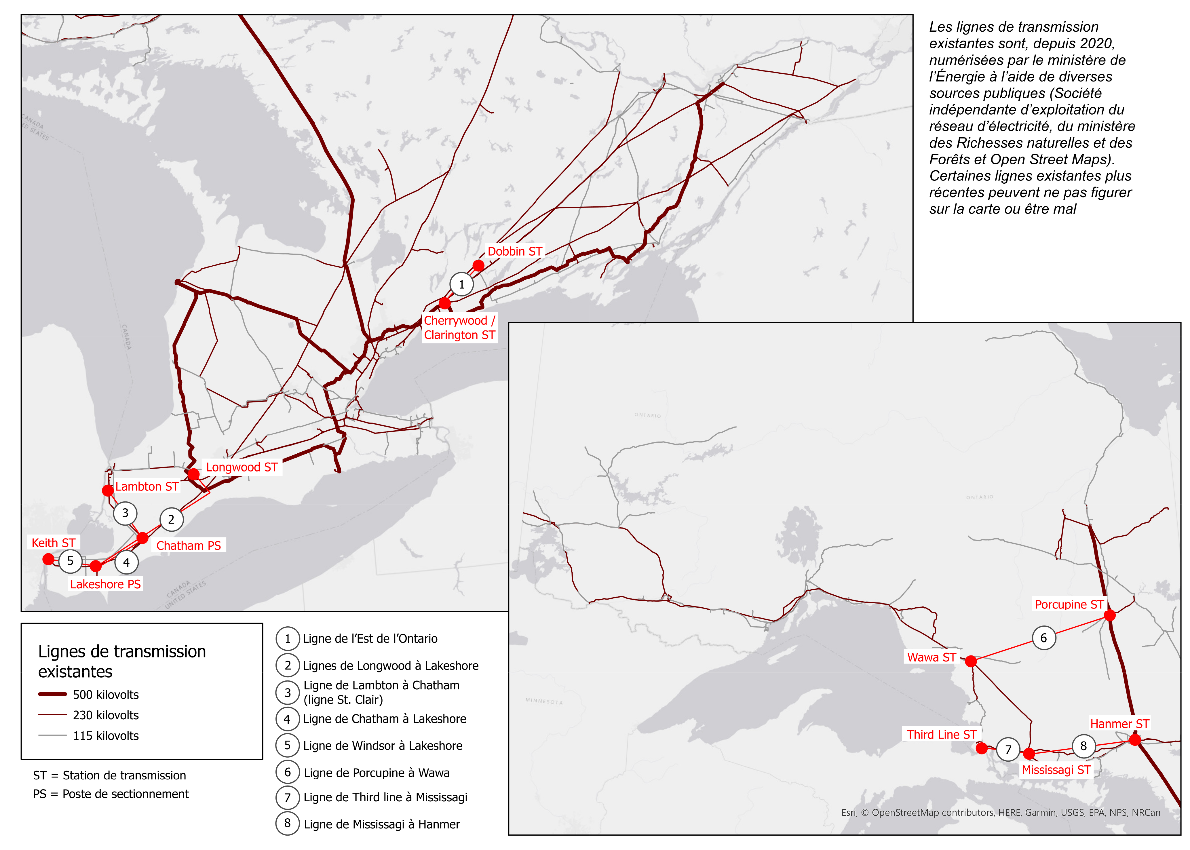 Carte des lignes de transport d’électricité de l’Ontario