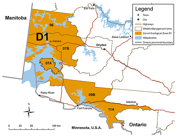 map of cervid ecological zone D1 overview
