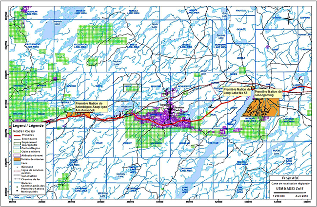 Exemple de carte régionale B montrant l'emplacement d'un projet.
