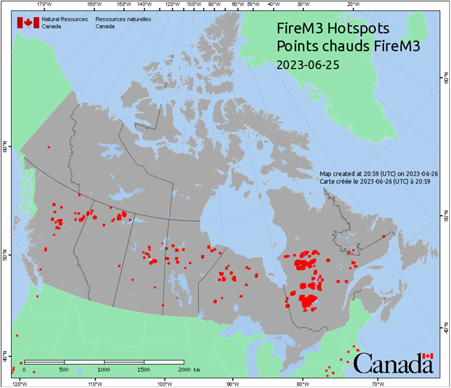 Map showing heat sources from vegetation fires