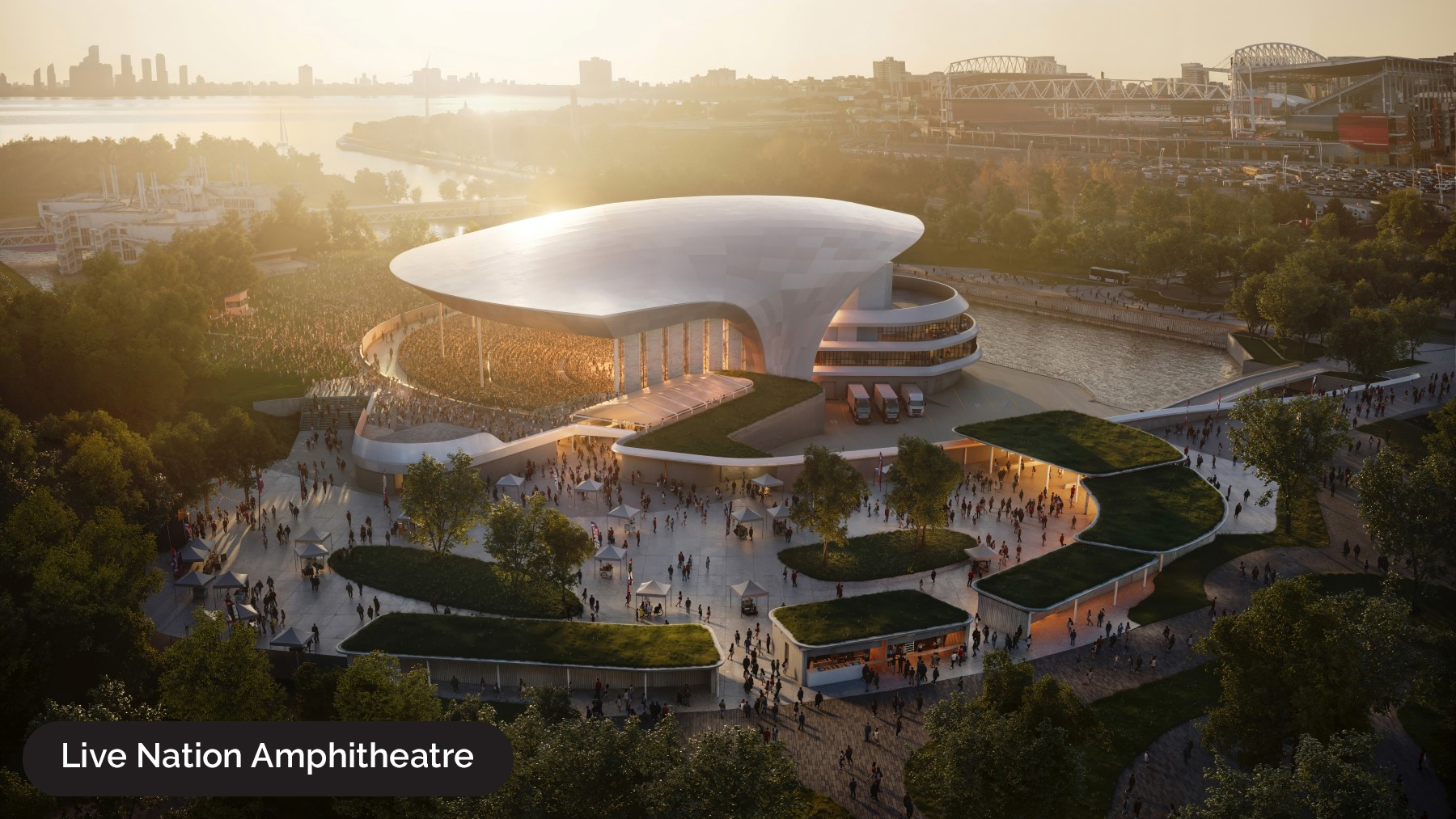 Rendering of Live Nation with an aerial view of the amphitheatre