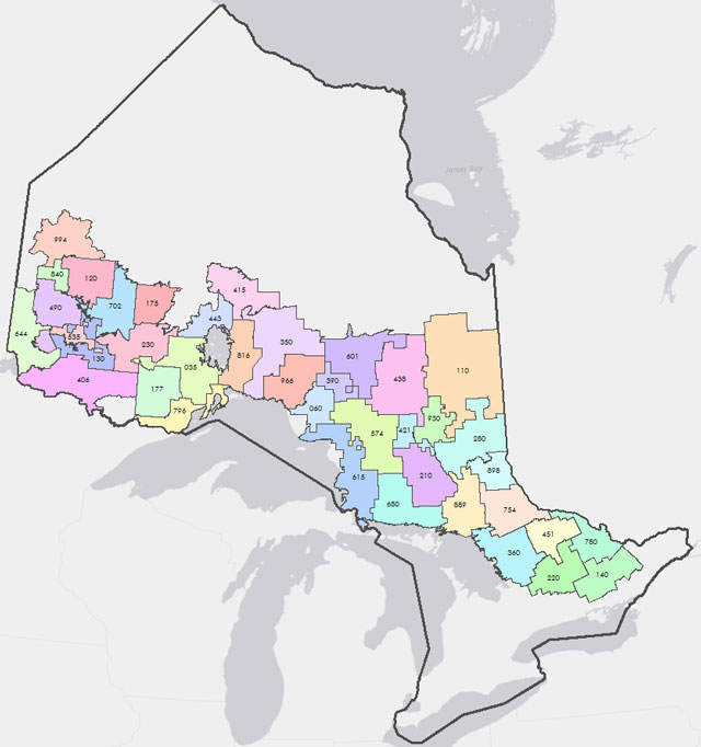 map of Ontario forest management units with unit numbers